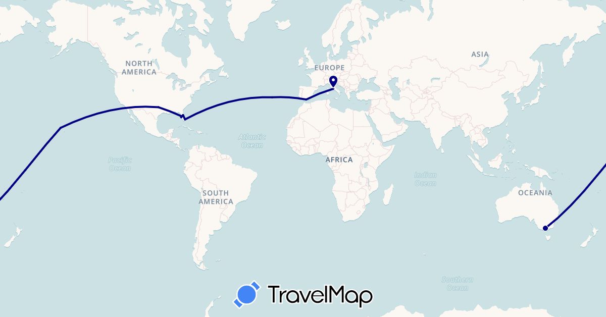 TravelMap itinerary: driving in Australia, Spain, Italy, Portugal, United States (Europe, North America, Oceania)